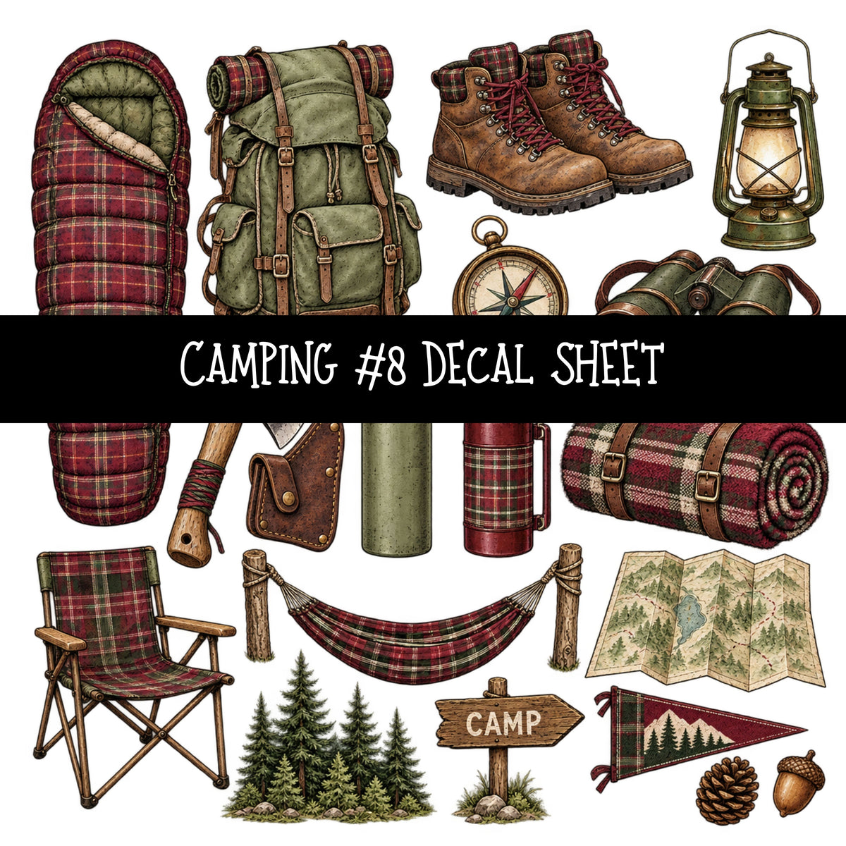Camping UV DTF Decal sheets 11 Designs available