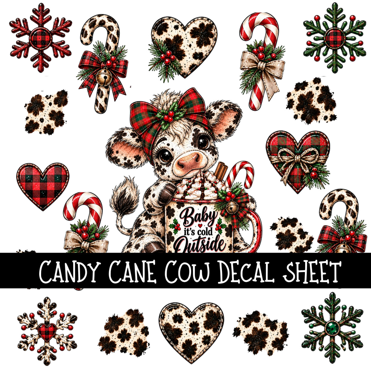 Candy Cane Cow UV DTF Decal sheets