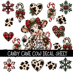 Candy Cane Cow UV DTF Decal sheets