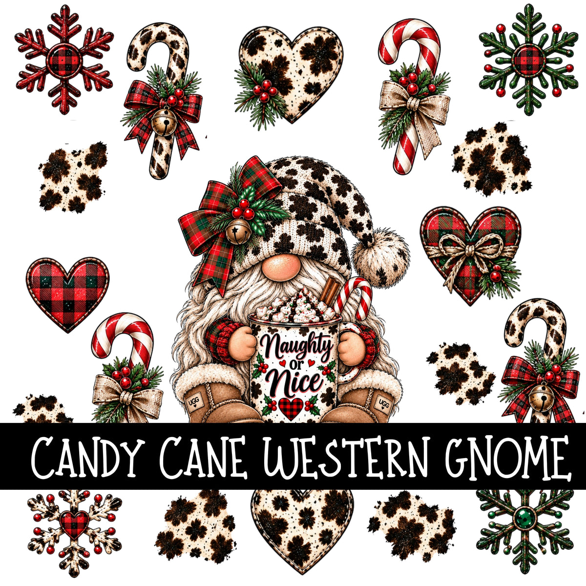 Candy Cane Western Gnome UV DTF Decal sheets