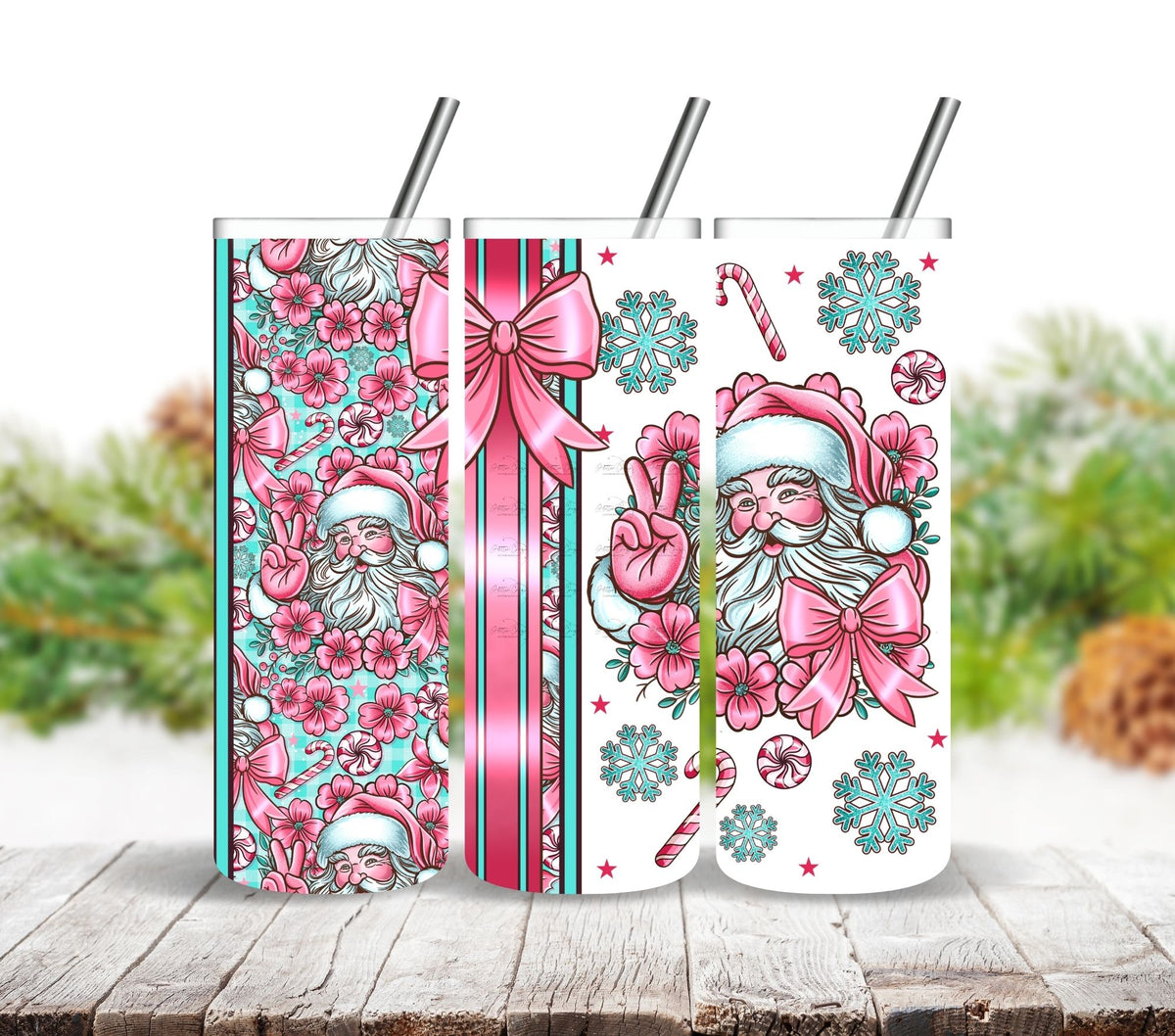 Pink Santa and Bows Vinyl Tumbler wraps