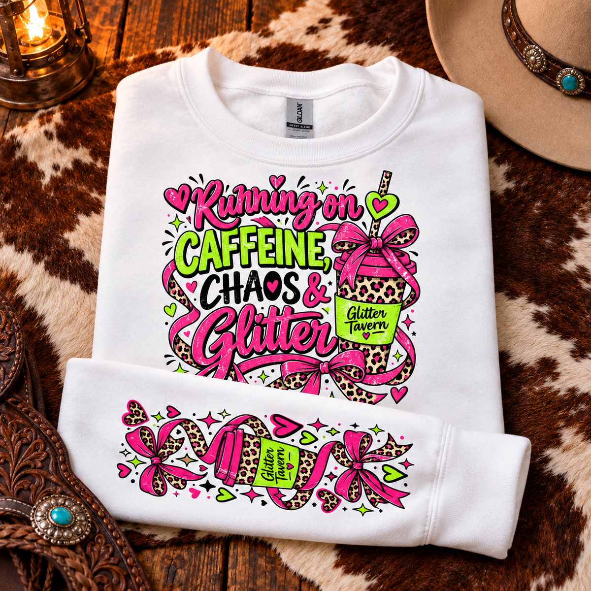 Caffeine, Chaos and Glitter DTF Transfers 2pc set