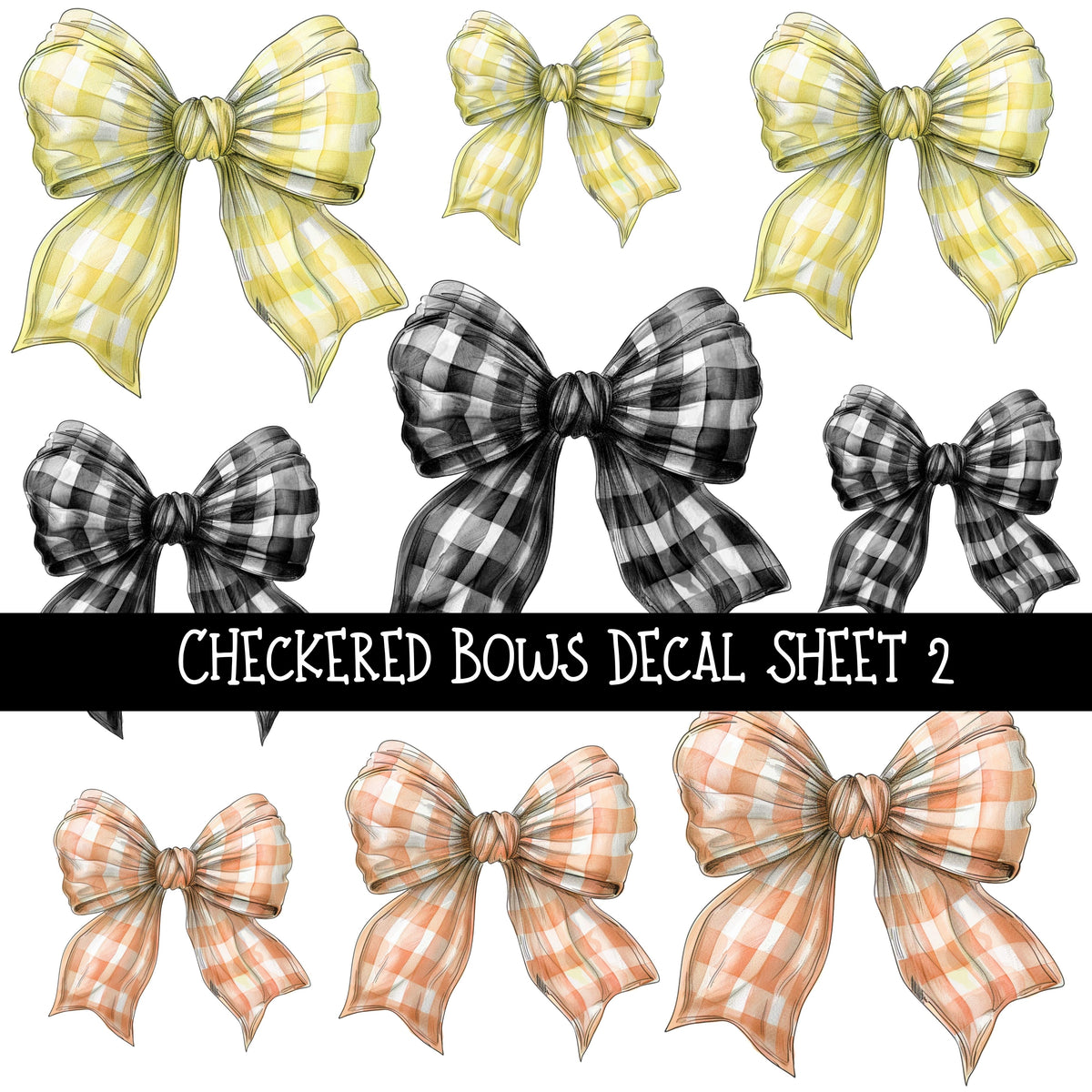 Checkered Bows UV DTF Decal sheets 3 to choose from
