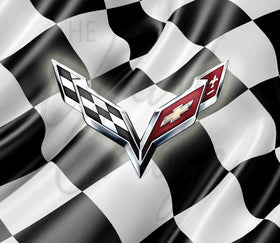 Checkered Flag Corvette 20 or 30 oz Skinny Adhesive Vinyl Wrap