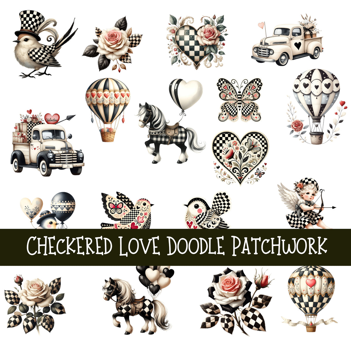 Checkered Love Doodle Patchwork Set