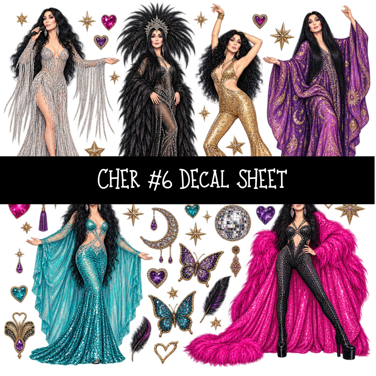 Cher UV DTF Decal sheets 12 Designs available