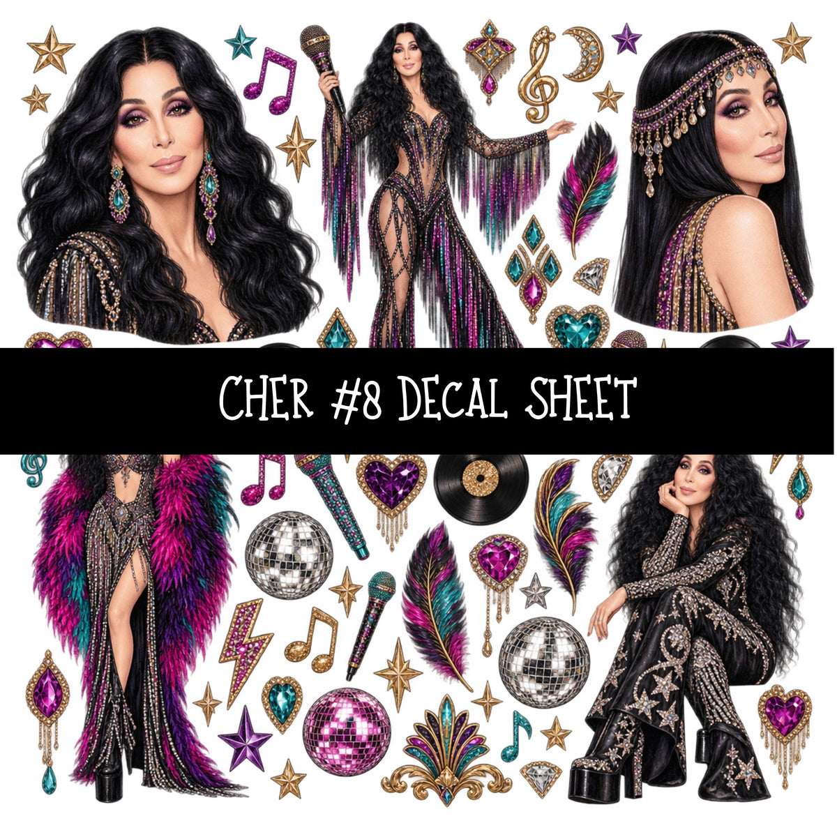 Cher UV DTF Decal sheets 12 Designs available