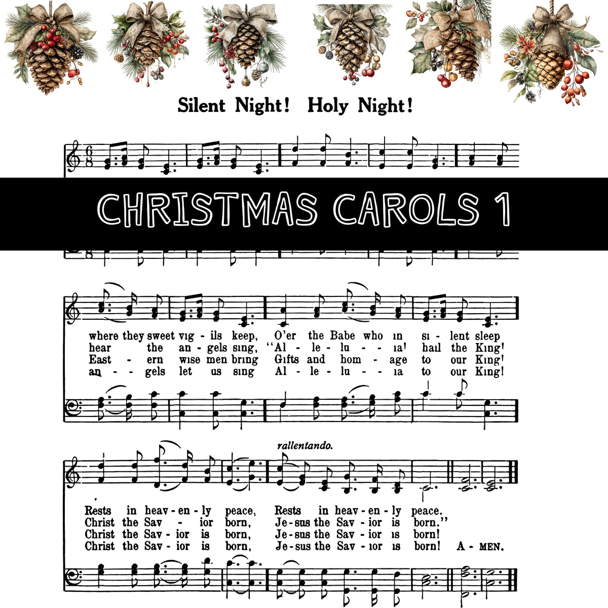 Christmas Carols UV DTF Decal Sheets 5 sheet designs to choose from