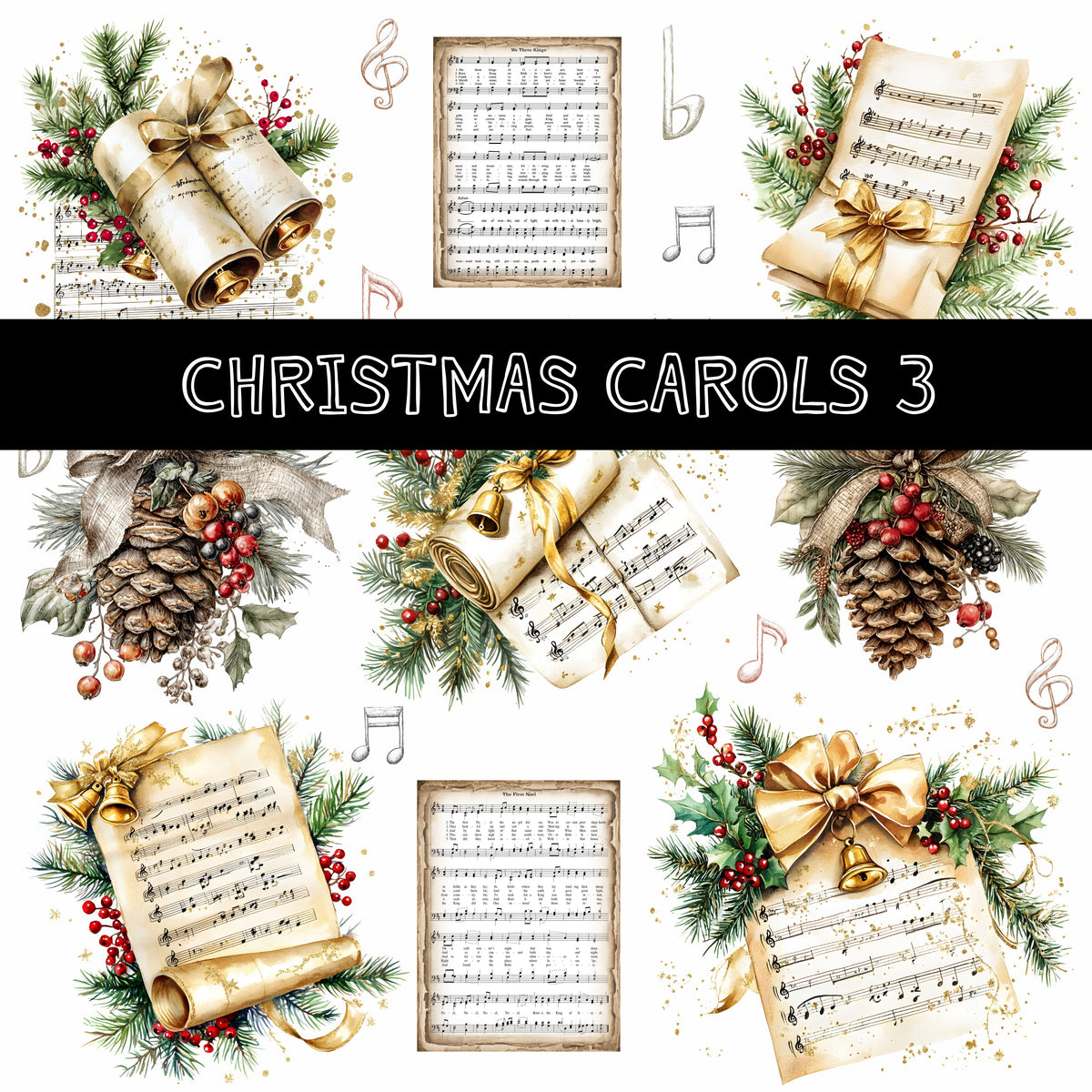 Christmas Carols UV DTF Decal Sheets 5 sheet designs to choose from
