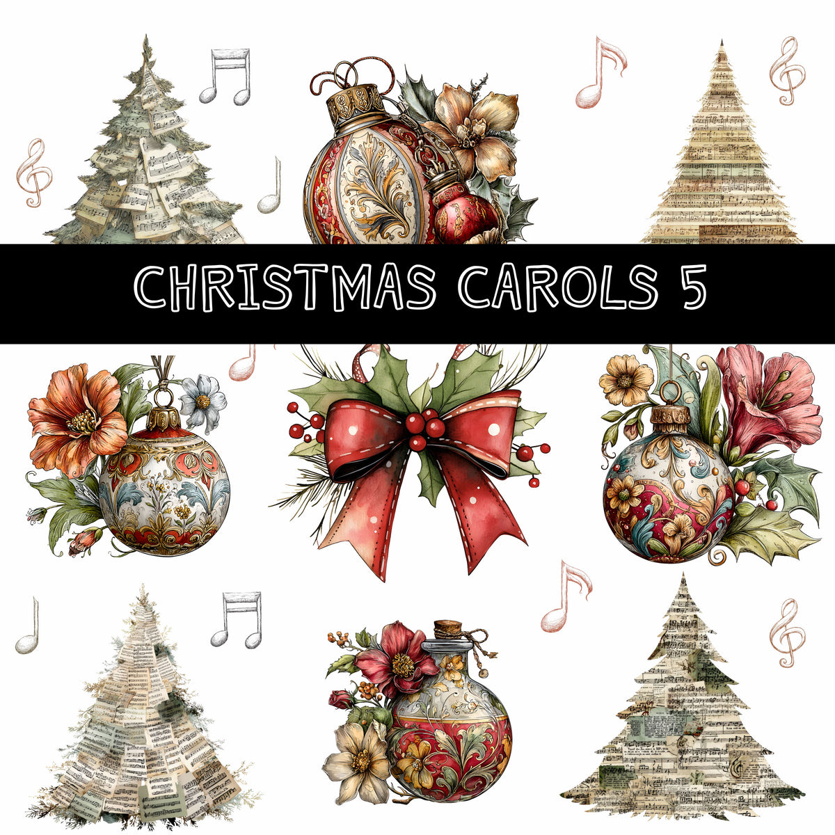 Christmas Carols UV DTF Decal Sheets 5 sheet designs to choose from