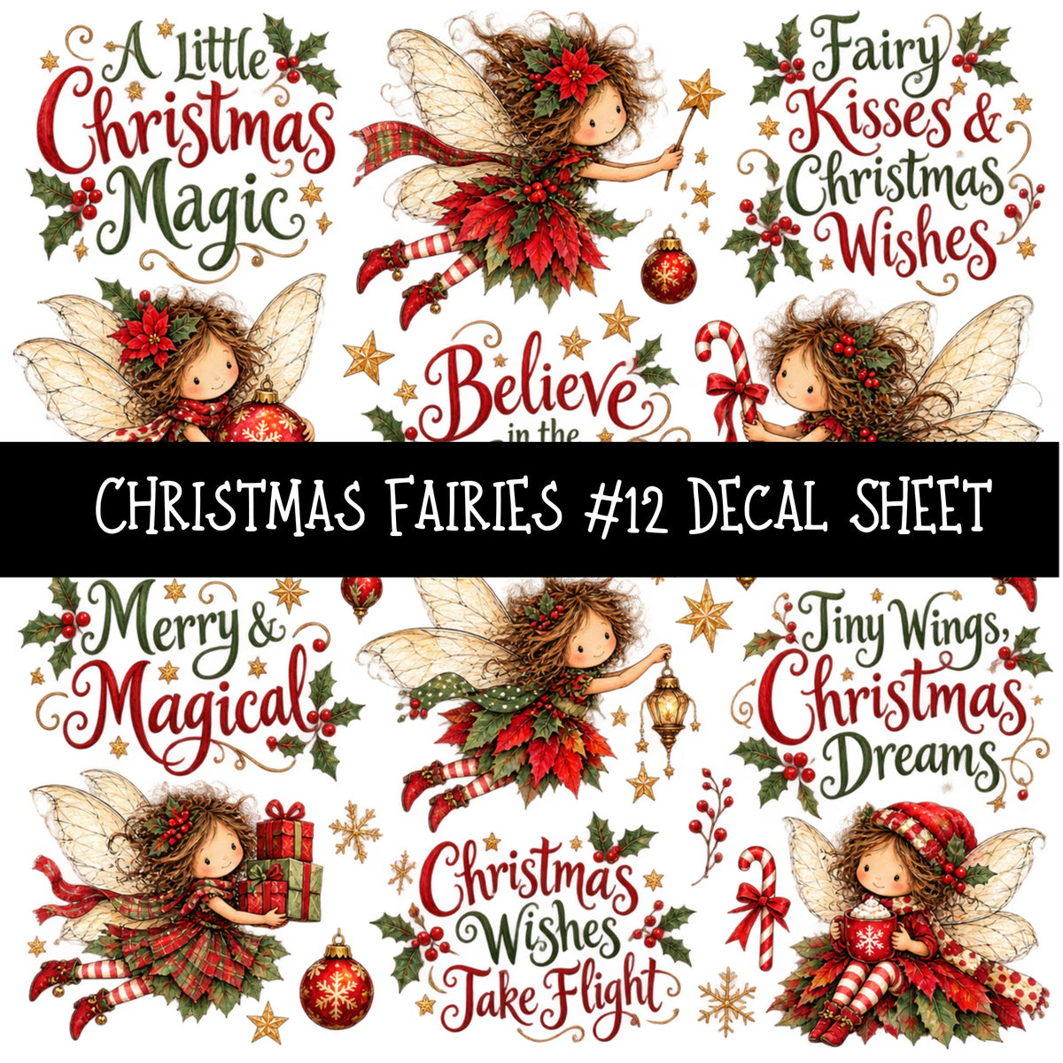 Christmas Fairies UV DTF Decal sheets 13 Designs available