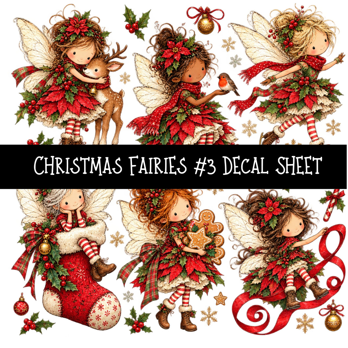 Christmas Fairies UV DTF Decal sheets 13 Designs available