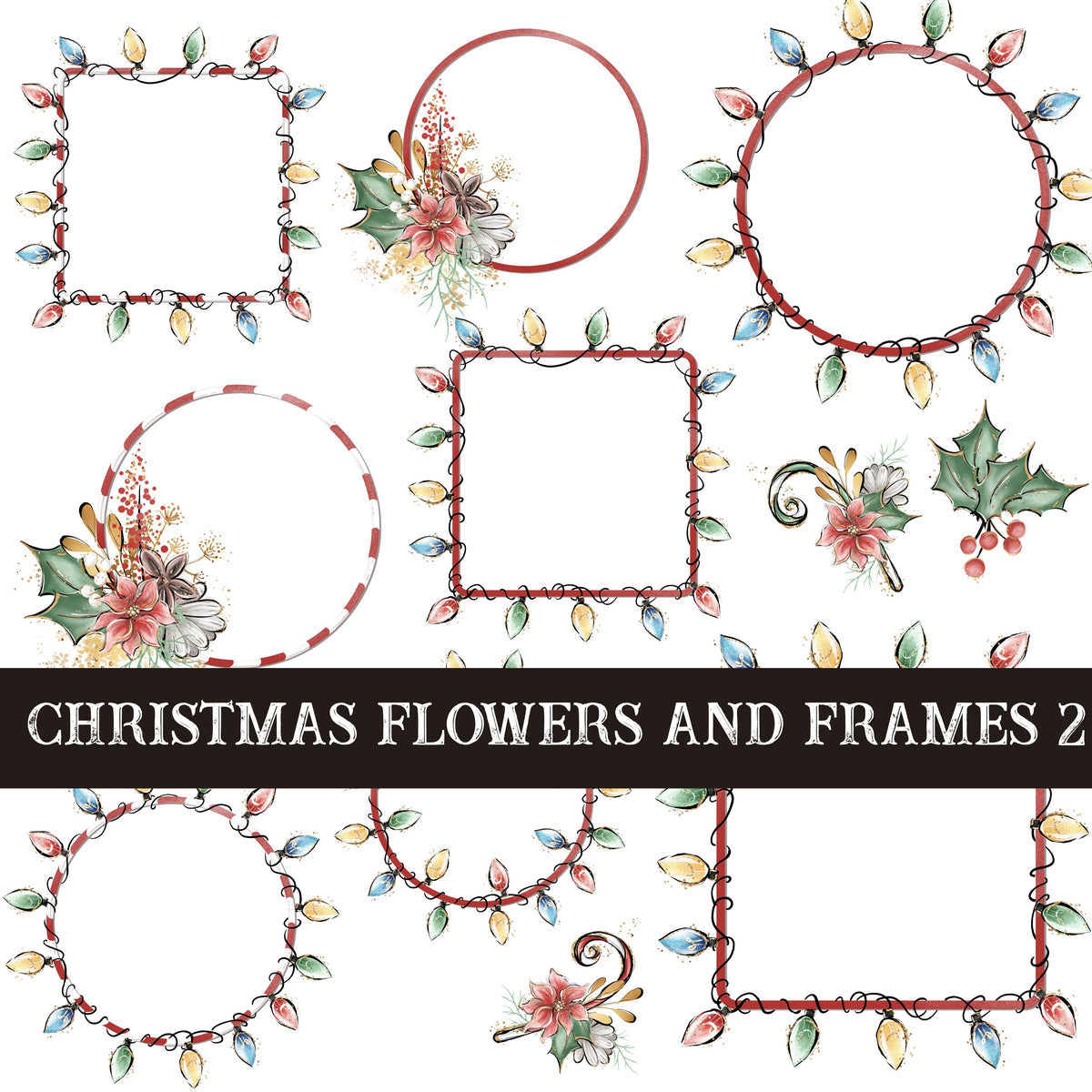 Christmas flowers and frames UV DTF Decal Sheets 3 sheet designs
