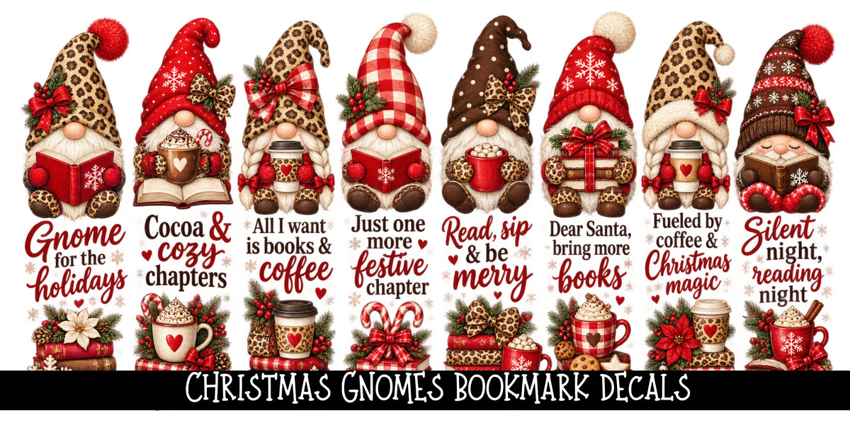 Christmas Gnomes Bookmark UV DTF Decal sheet- 8 Designs