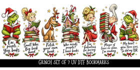 Grinch Bookmark UV DTF Decal sheet- set of 7 Designs