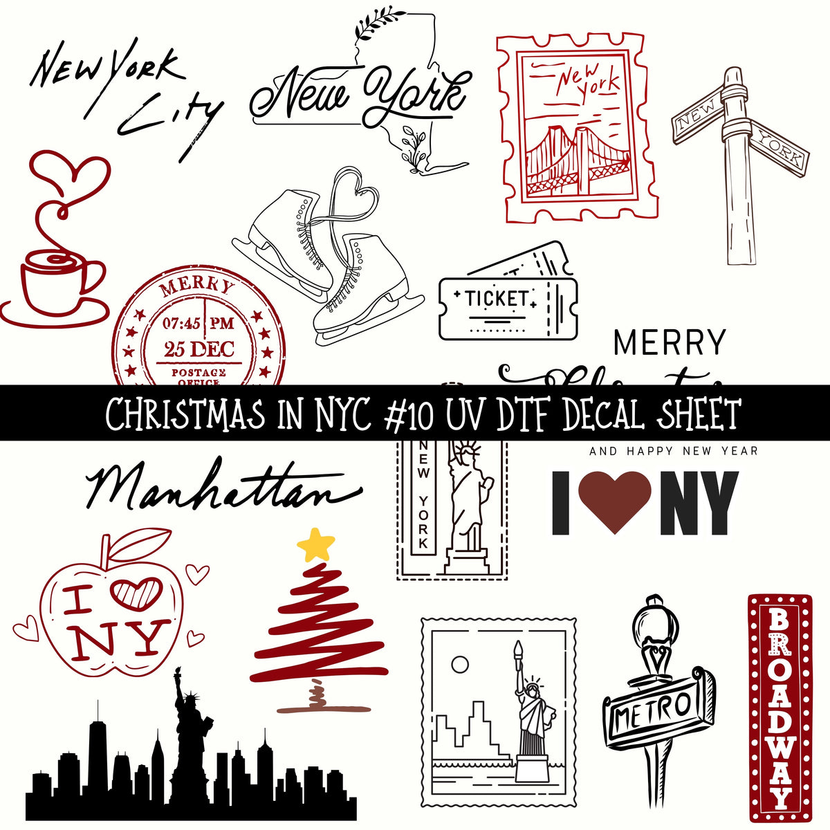 Christmas in NYC UV DTF Decal sheets 9 Designs available