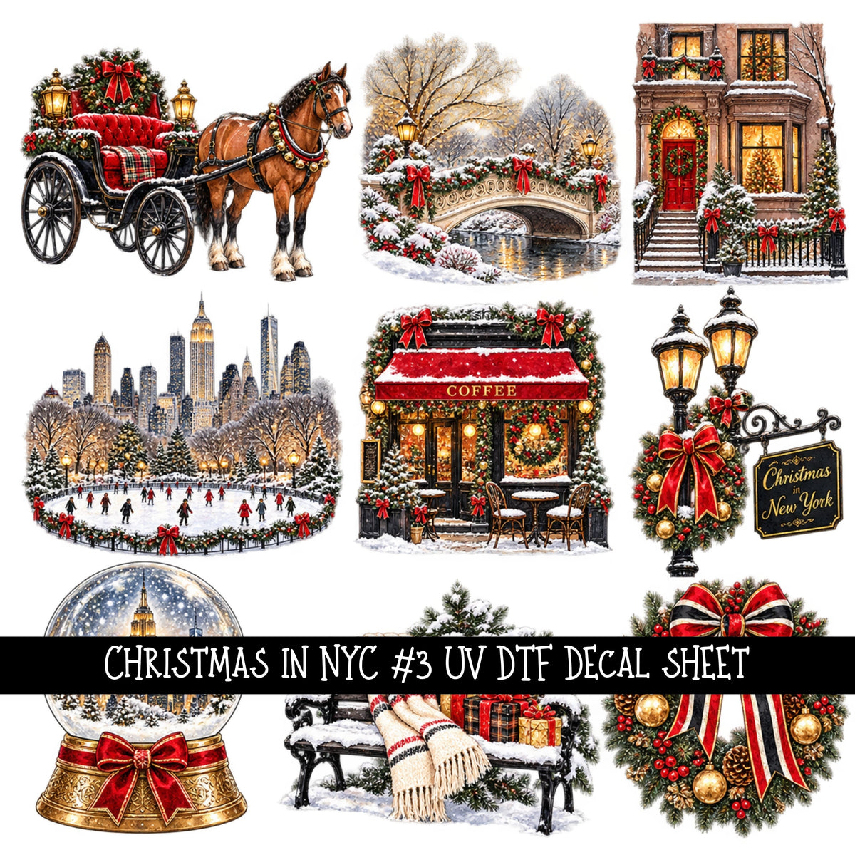 Christmas in NYC UV DTF Decal sheets 9 Designs available