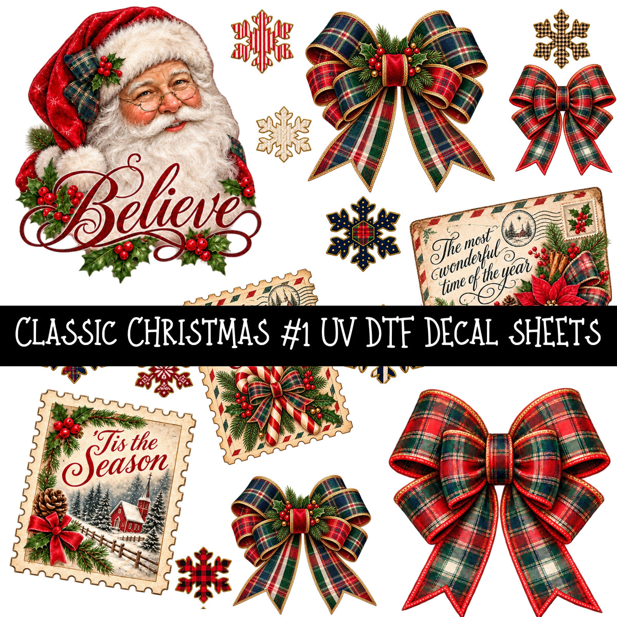 Classic Christmas UV DTF Decal sheets 7 Designs available