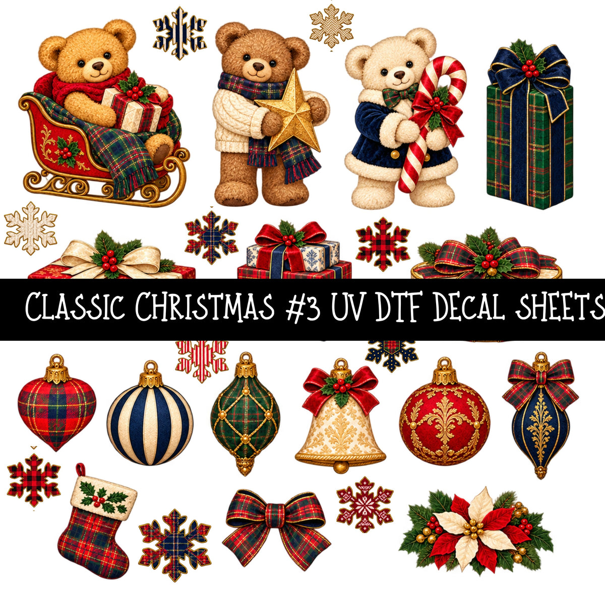 Classic Christmas UV DTF Decal sheets 7 Designs available