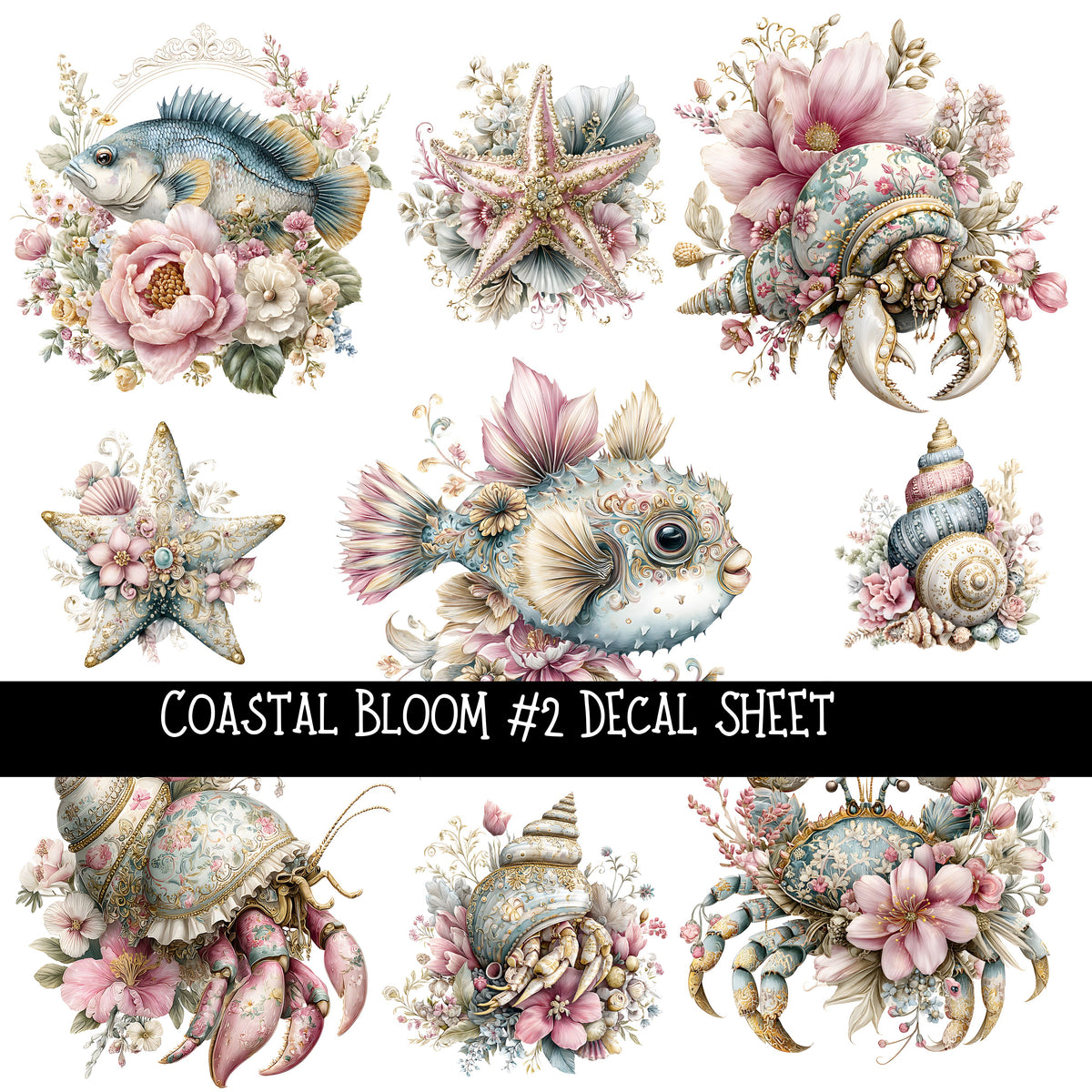 Coastal Bloom UV DTF Decal sheets 5 design Options  available
