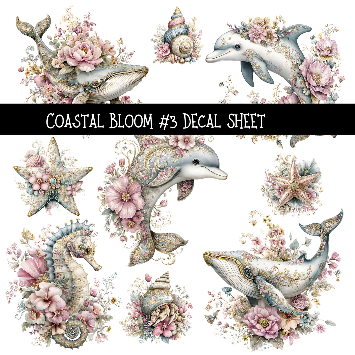 Coastal Bloom UV DTF Decal sheets 5 design Options  available