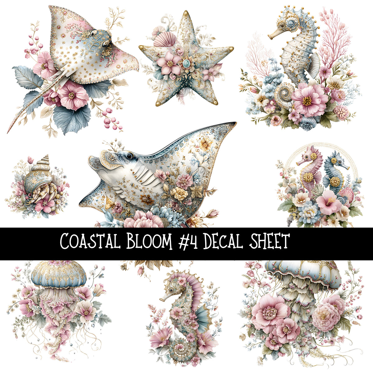 Coastal Bloom UV DTF Decal sheets 5 design Options  available