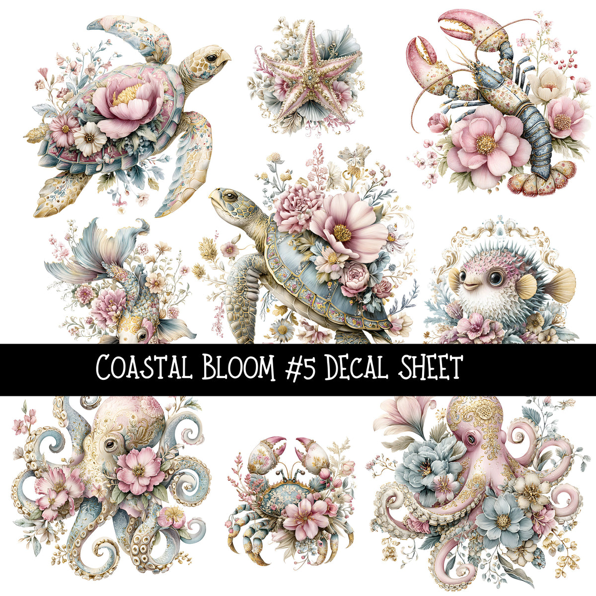 Coastal Bloom UV DTF Decal sheets 5 design Options  available