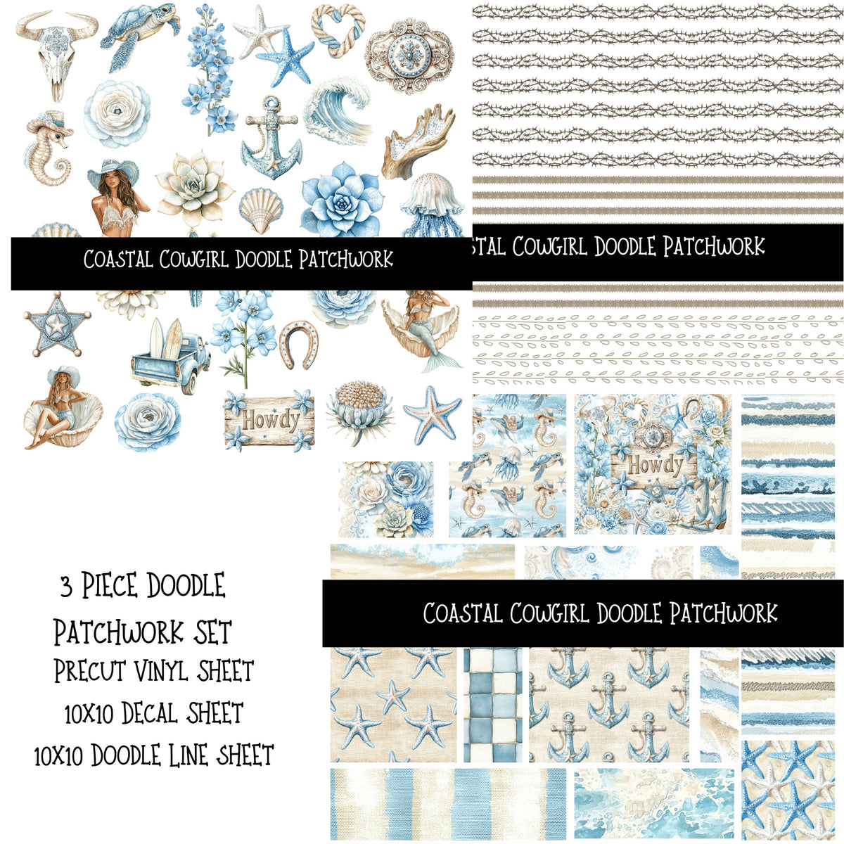 Coastal Cowgirl Doodle Patchwork Set