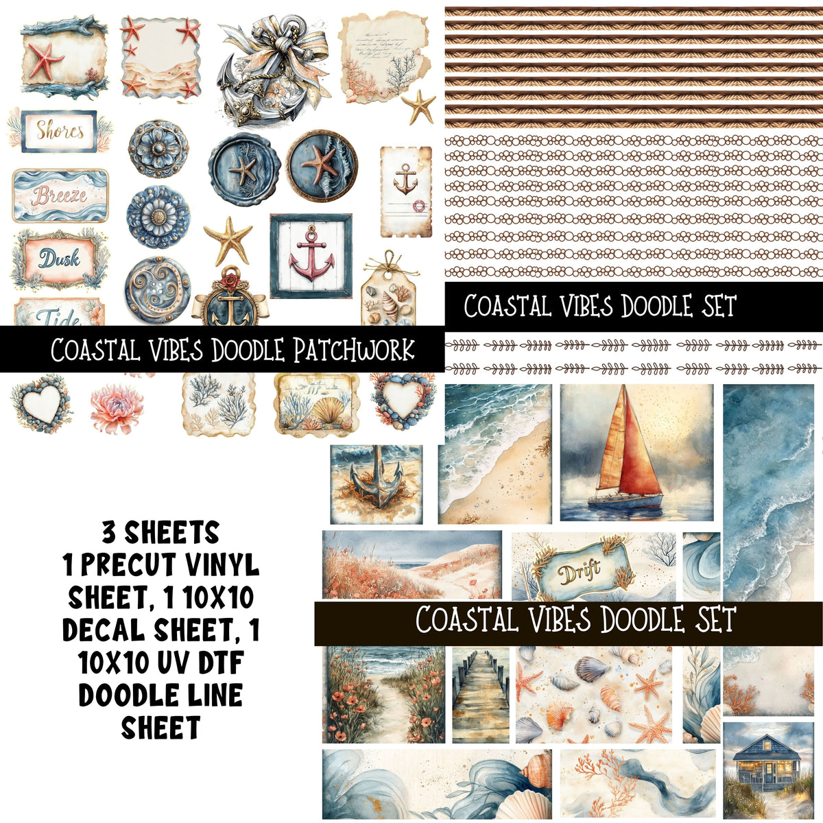 Coastal Vibes Doodle Patchwork Set