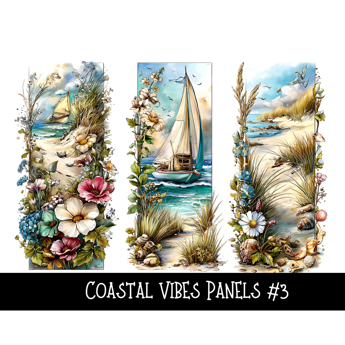 Coastal Vibes Panels UV DTF Decal sheet 6 designs to choose from