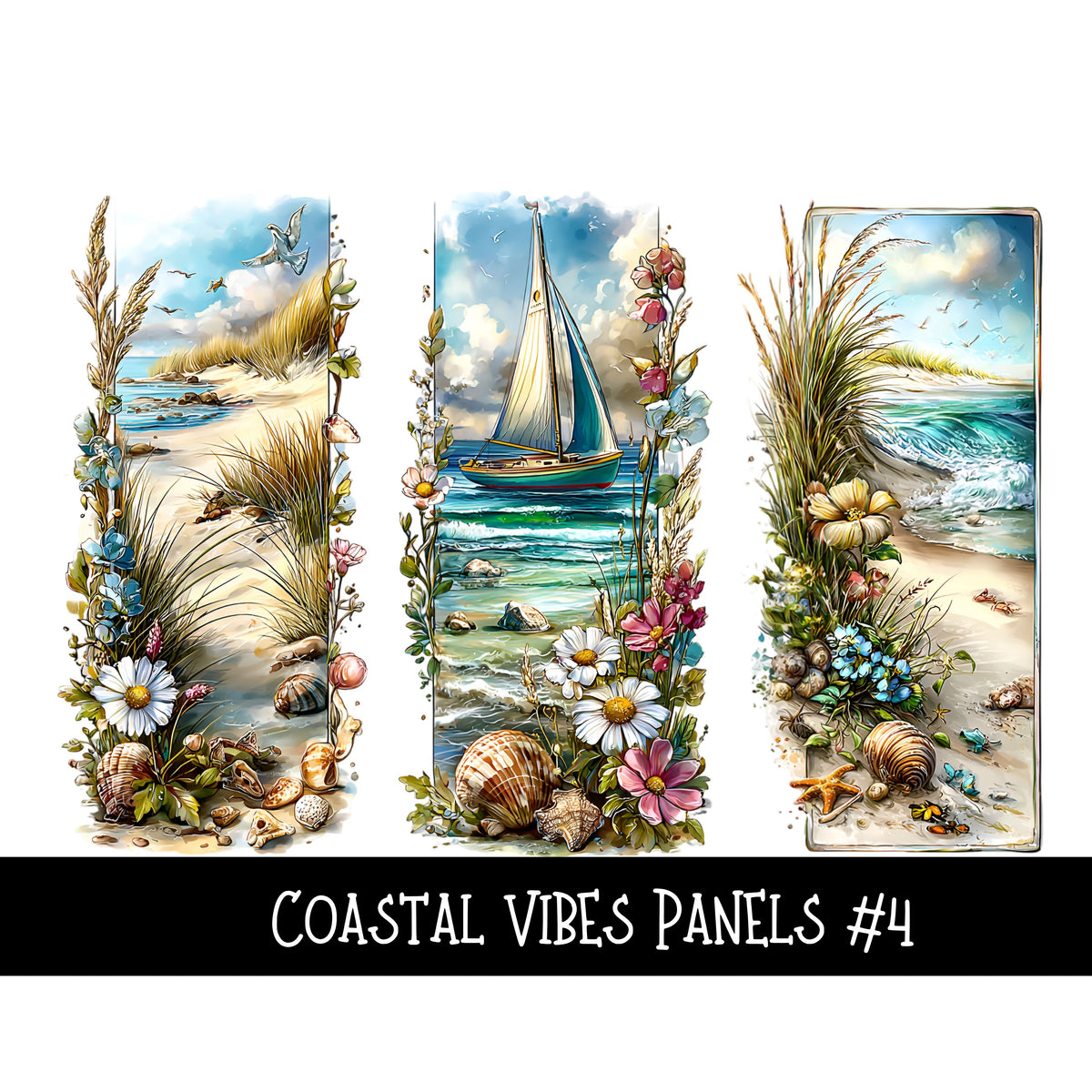 Coastal Vibes Panels UV DTF Decal sheet 6 designs to choose from