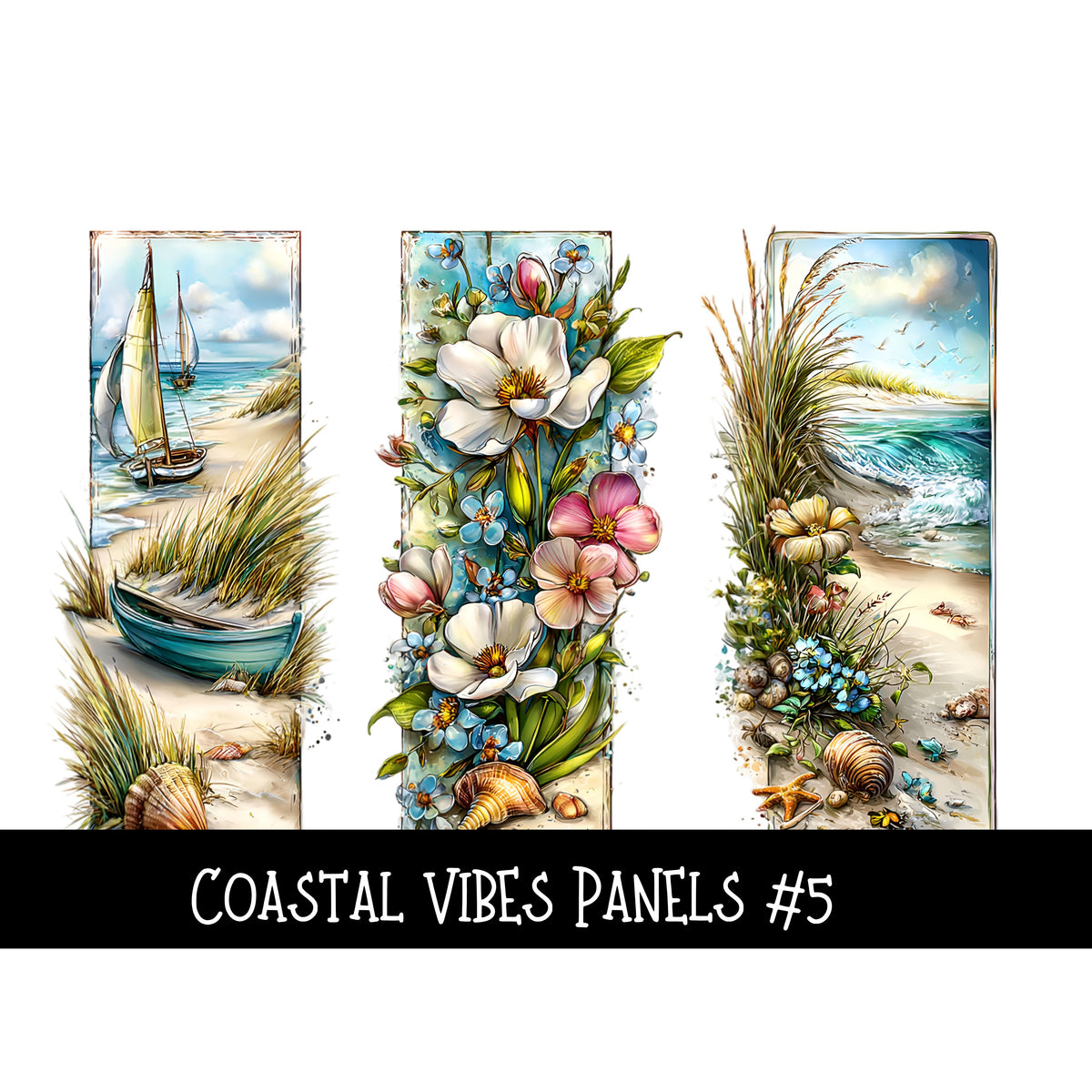 Coastal Vibes Panels UV DTF Decal sheet 6 designs to choose from
