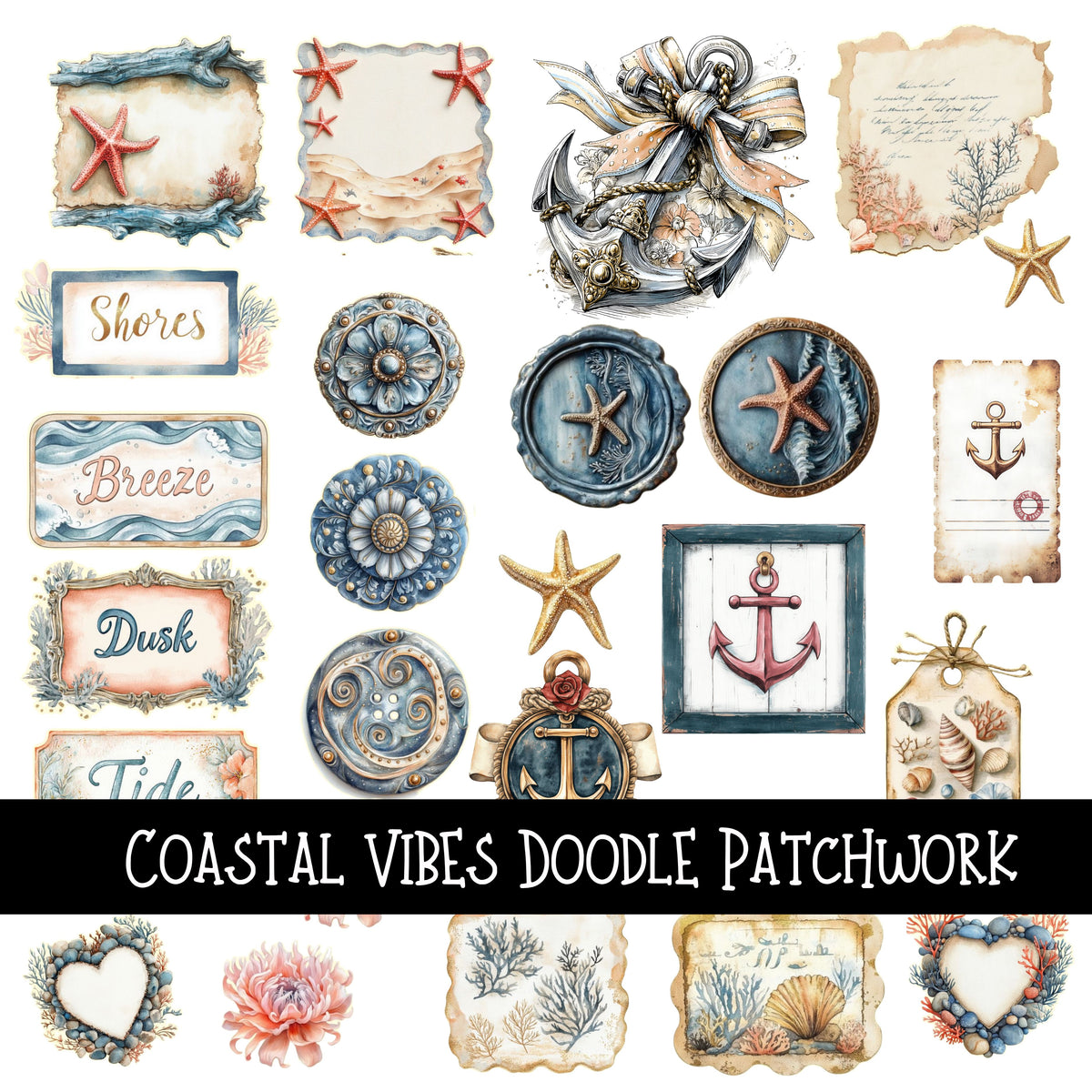 Coastal Vibes Doodle Patchwork Set