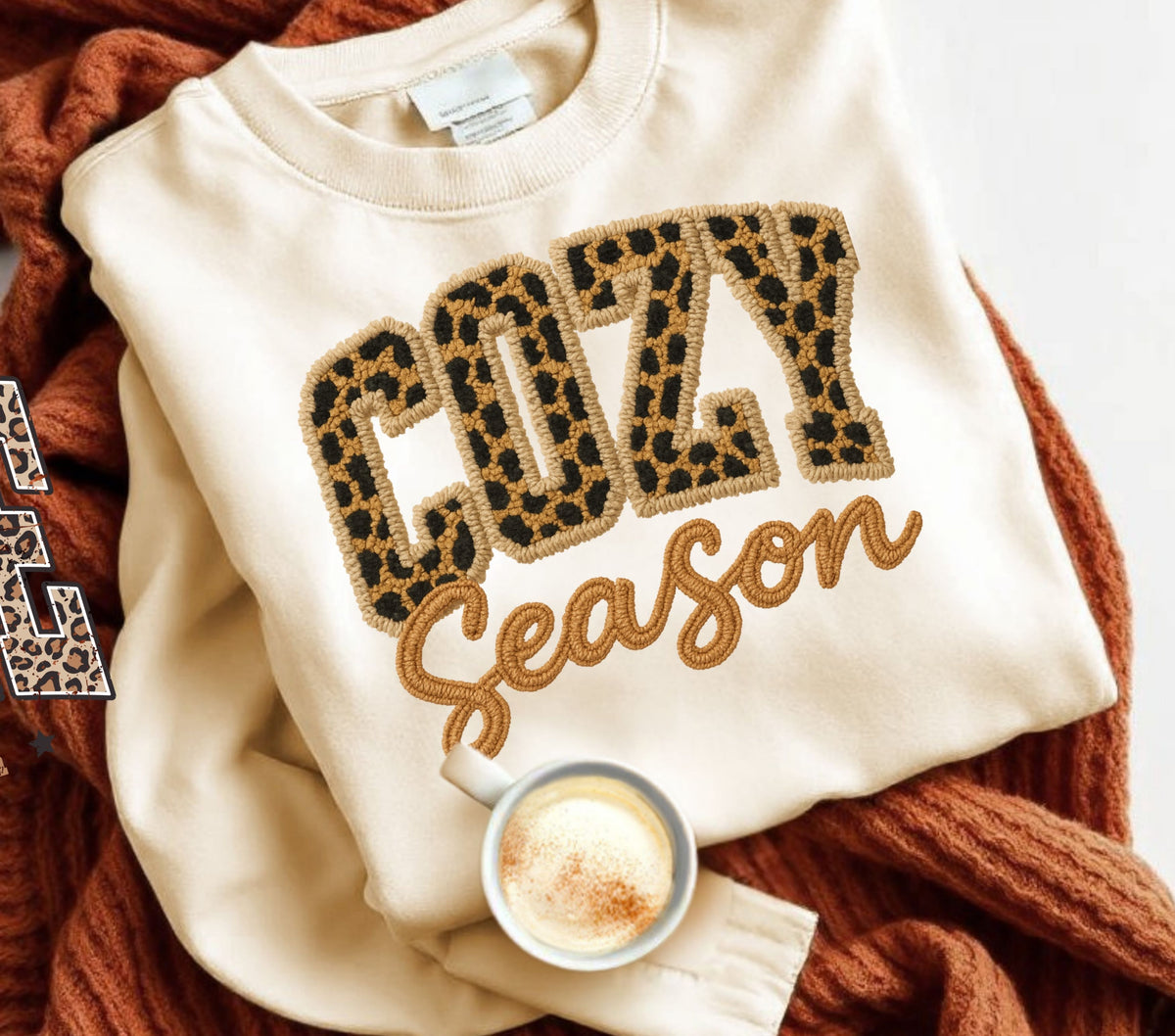 Cozy Season Faux Yarn Leopard DTF Transfers