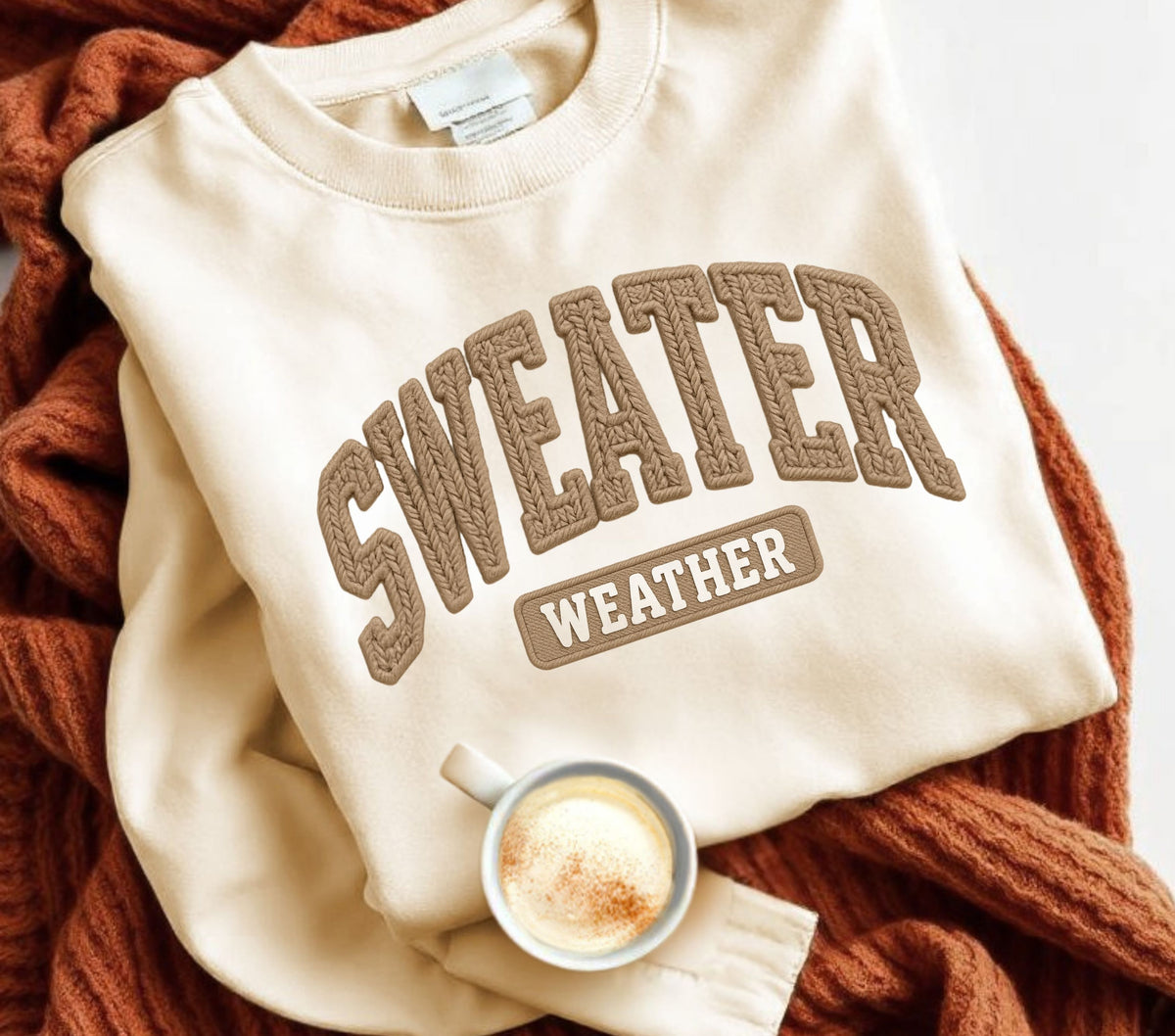 Sweater Weather faux Yarn Taupe DTF Transfers