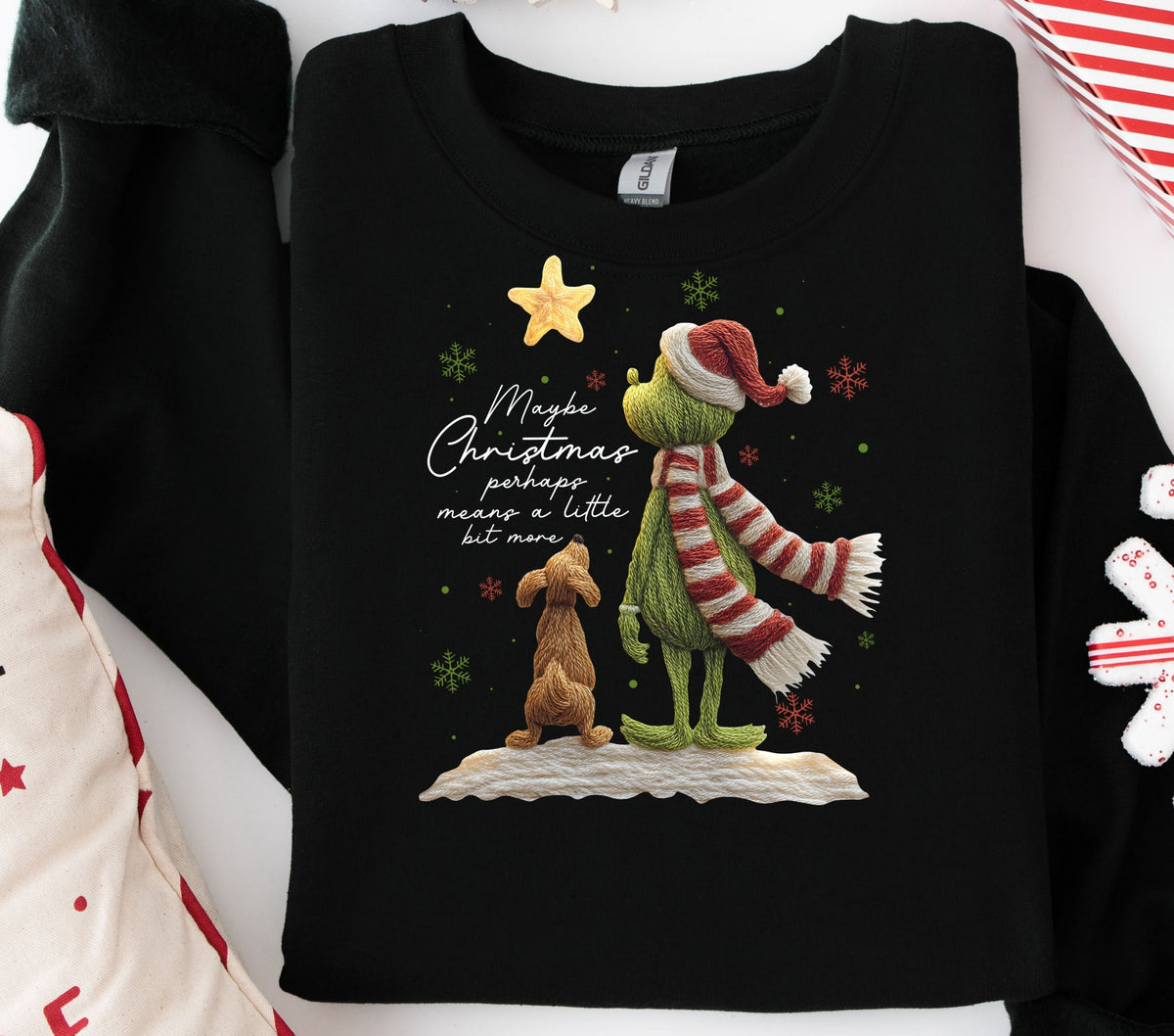 Maybe Christmas-white lettering faux Yarn DTF Transfers