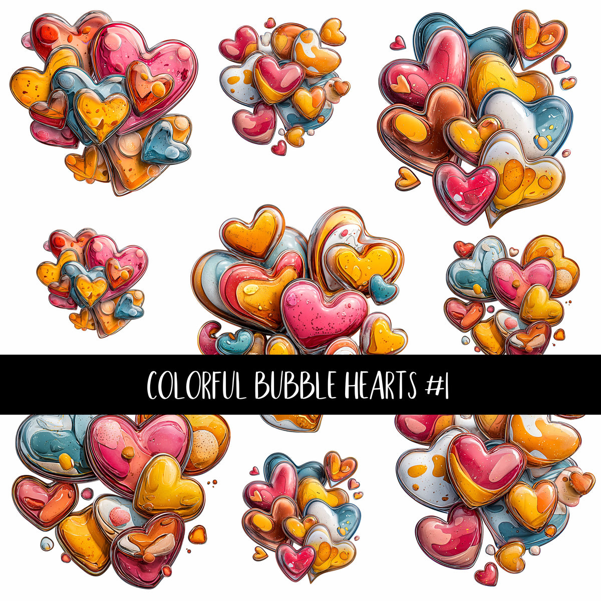 Colorful Bubble Hearts UV Decal sheets 3 to choose from