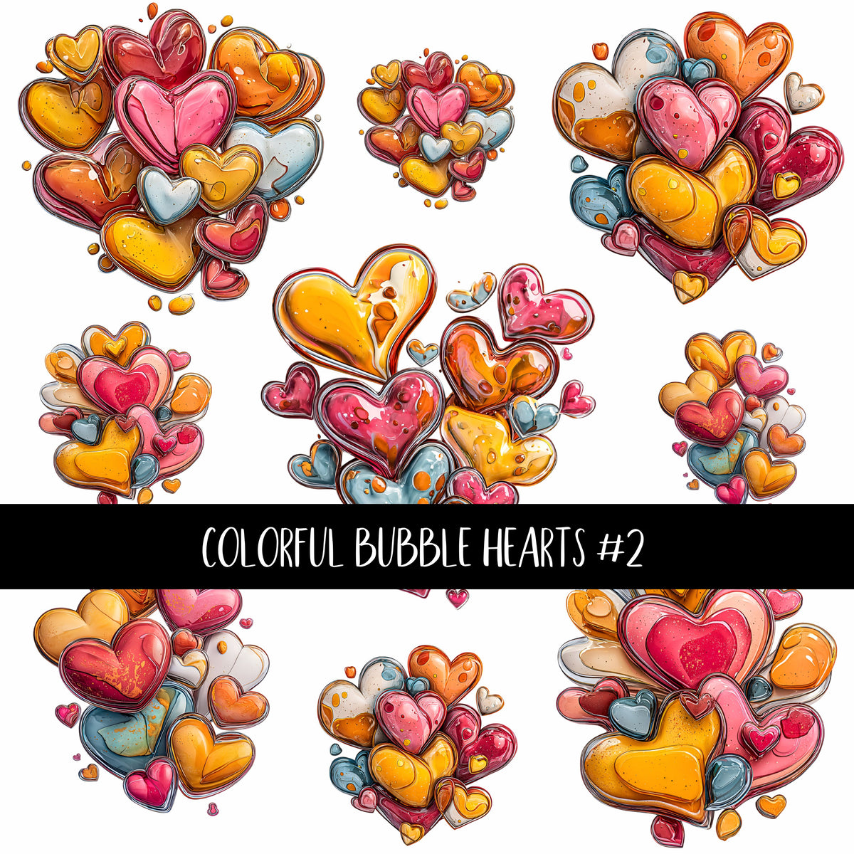 Colorful Bubble Hearts UV Decal sheets 3 to choose from