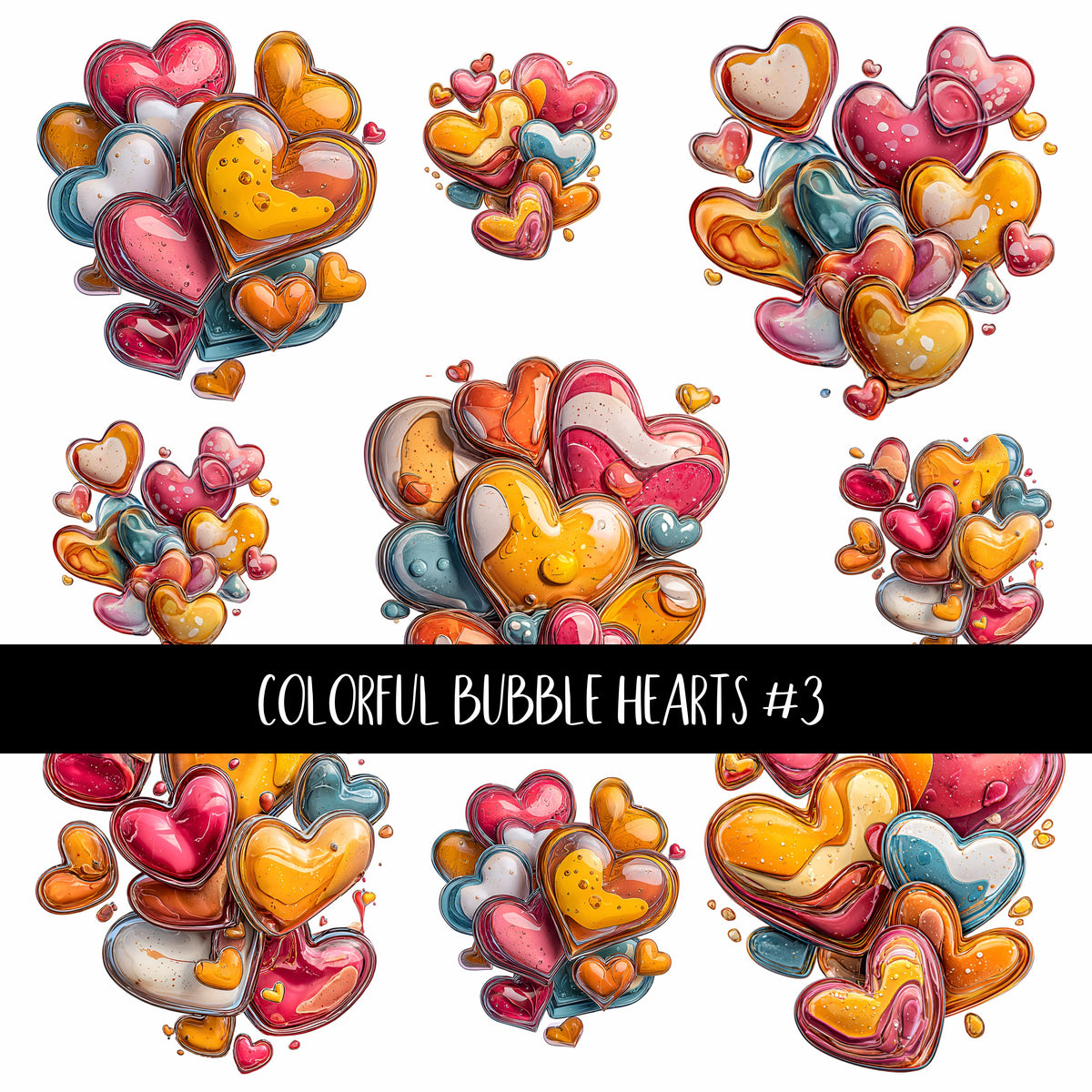 Colorful Bubble Hearts UV Decal sheets 3 to choose from
