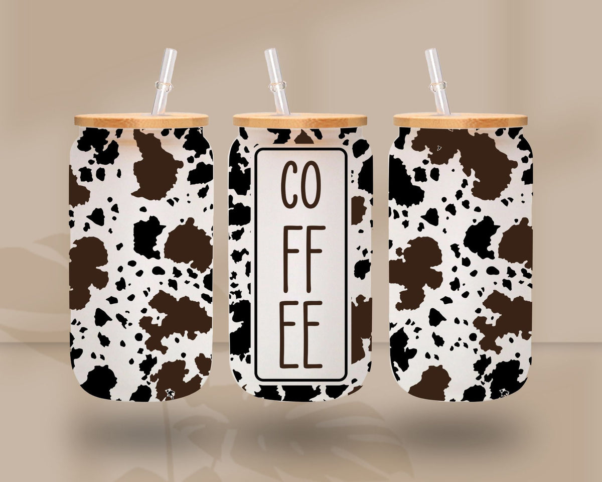 Cow Coffee UV DTF 16oz Libbey wrap