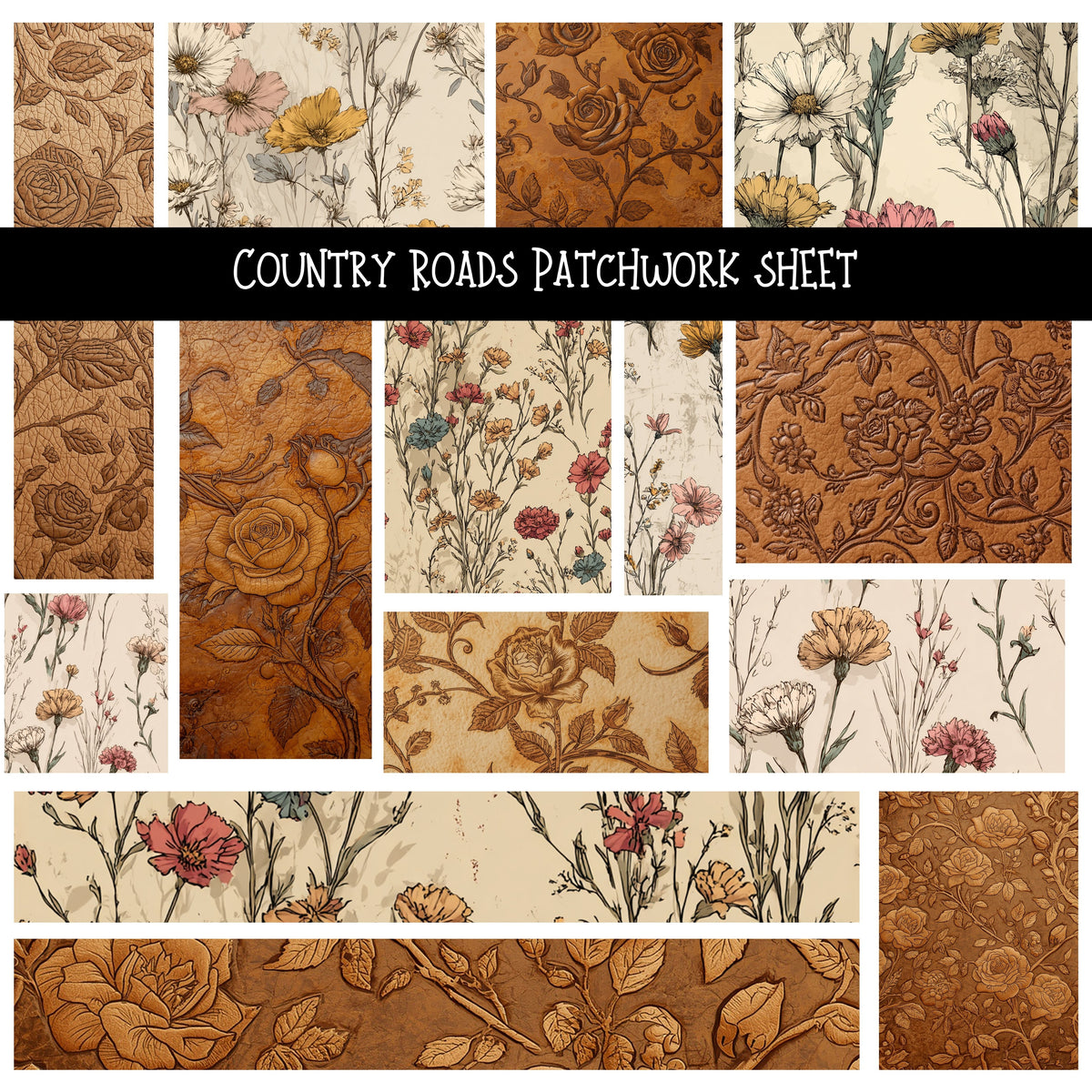 Country Roads  Patchwork precut vinyl sheet available in 12x12 or 6x6 sizes