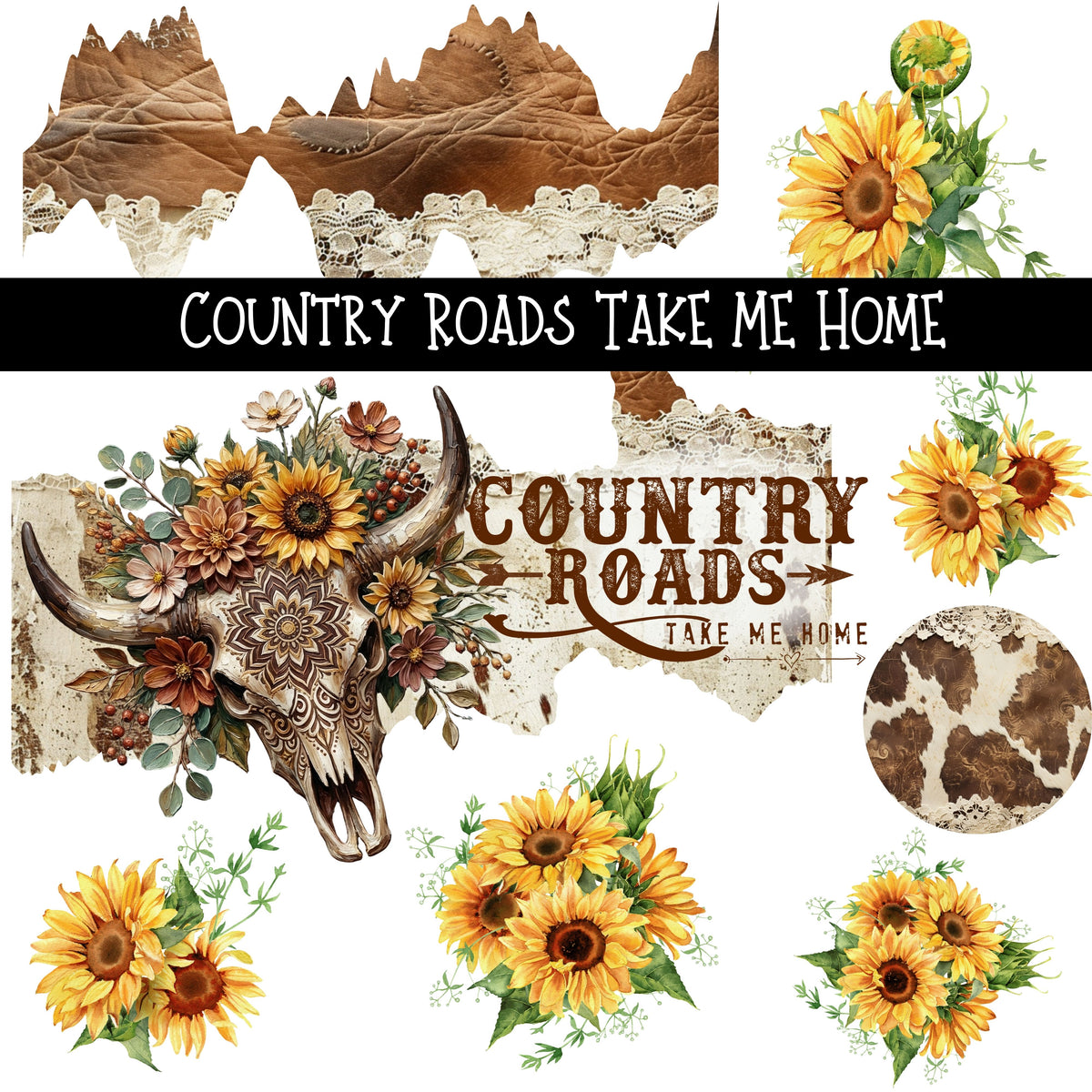 Country Roads Take Me Home Torn Pages - UV DTF Decal sheet