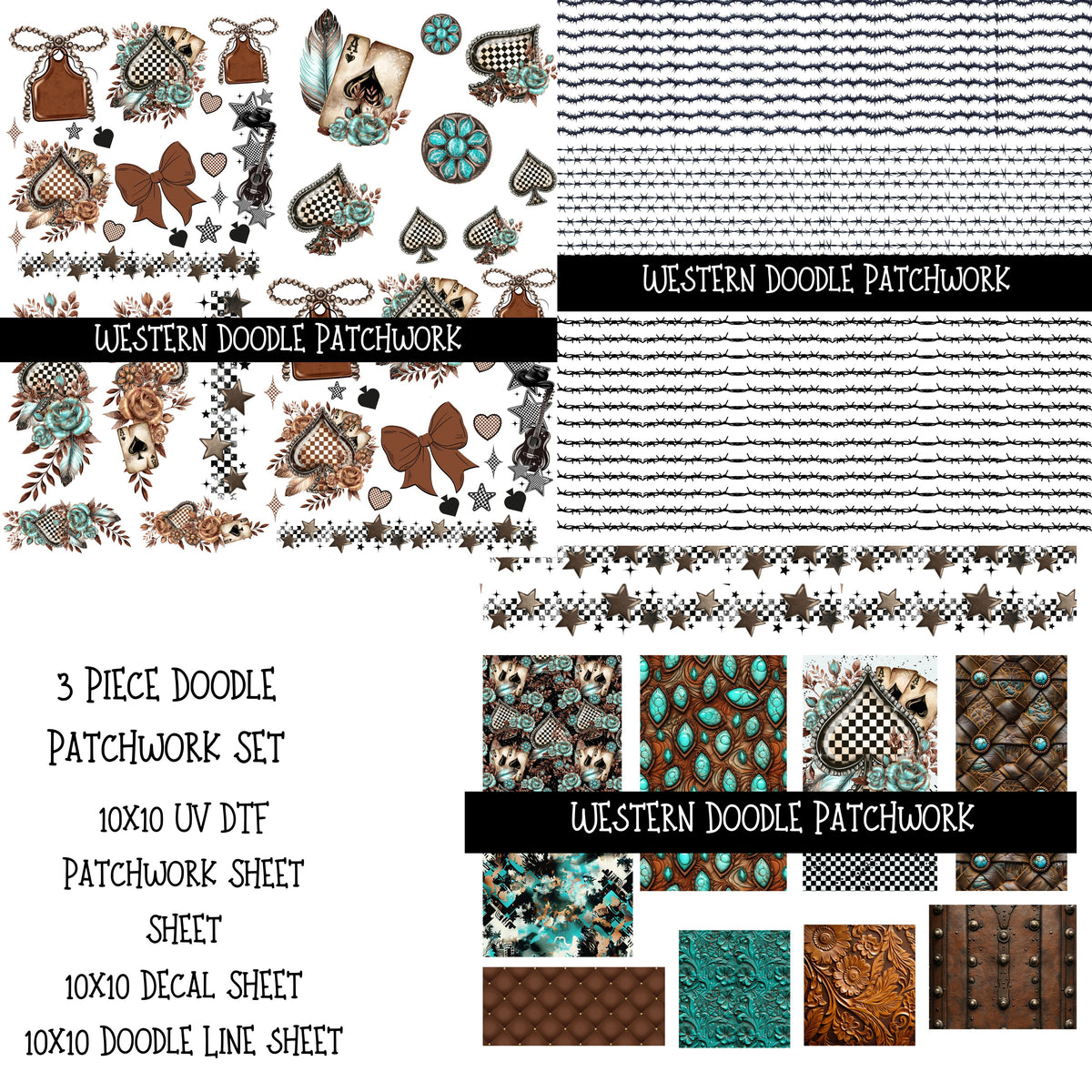 Western UV DTF Doodle Patchwork Set
