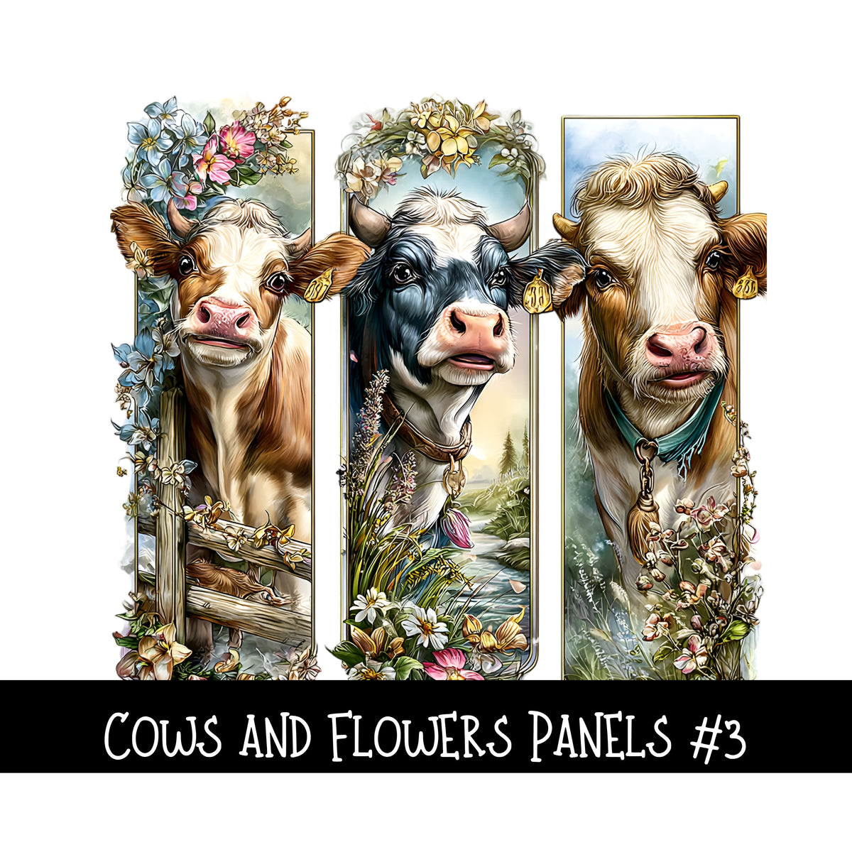 Cows and Flowers panels UV DTF Decal sheets 4 Designs to choose from