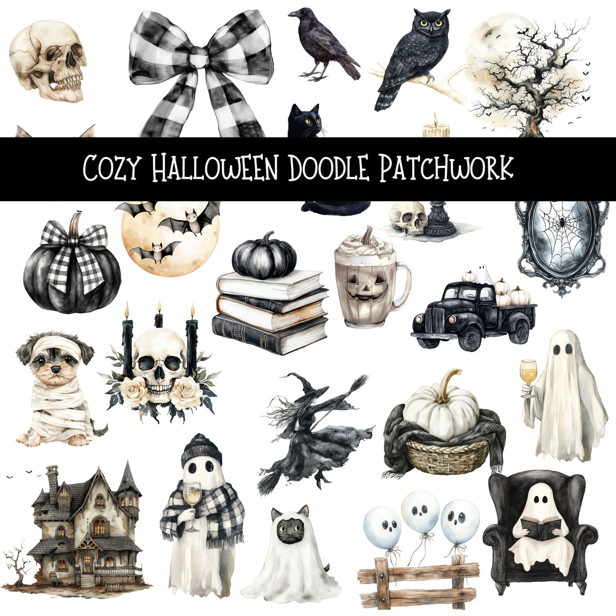 Cozy Halloween Doodle Patchwork Set