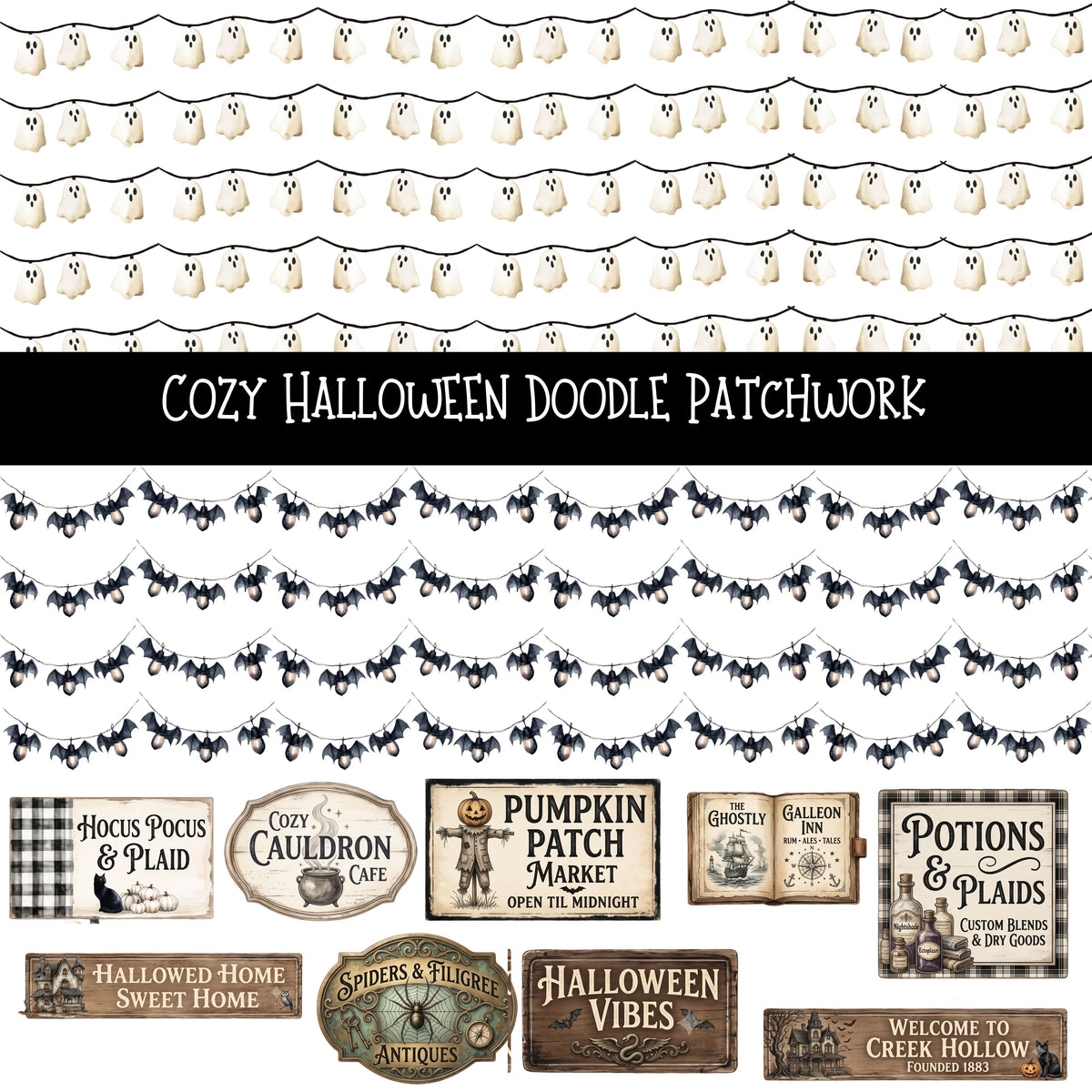 Cozy Halloween Doodle Patchwork Set