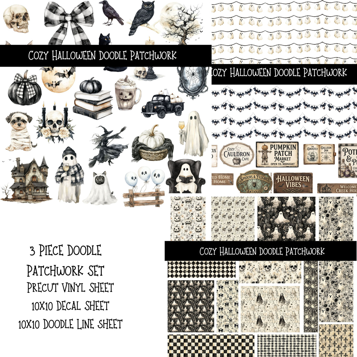 Cozy Halloween Doodle Patchwork Set