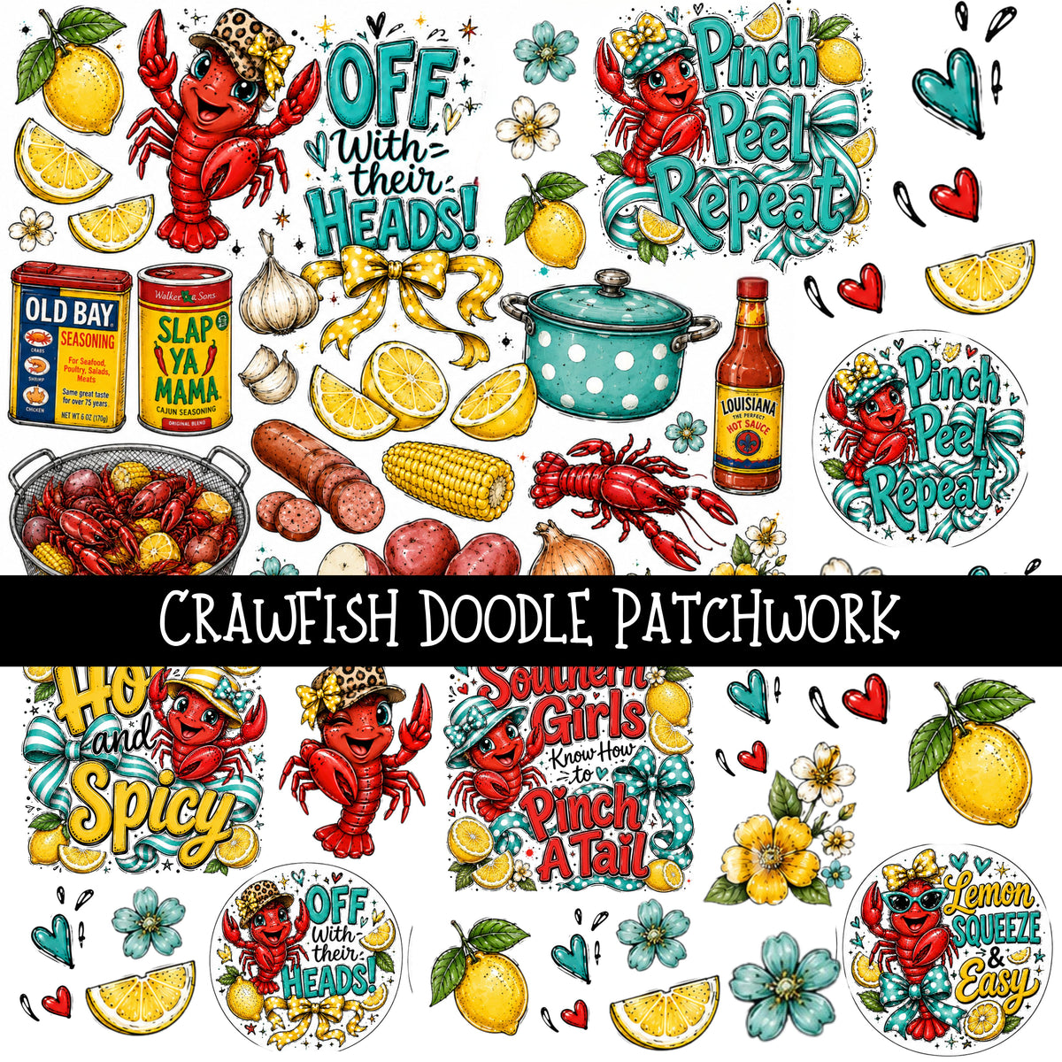 Crawfish Doodle Patchwork Set