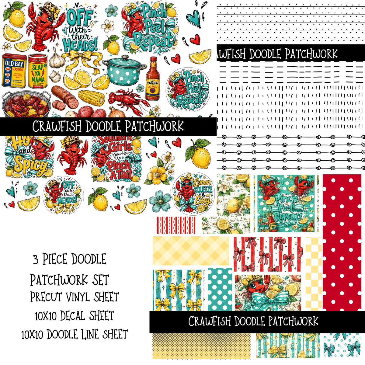 Crawfish Doodle Patchwork Set
