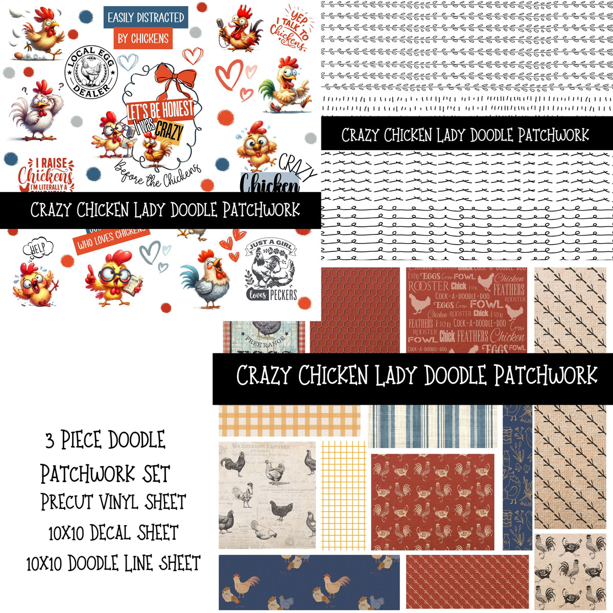 Crazy Chicken Lady Doodle Patchwork Set